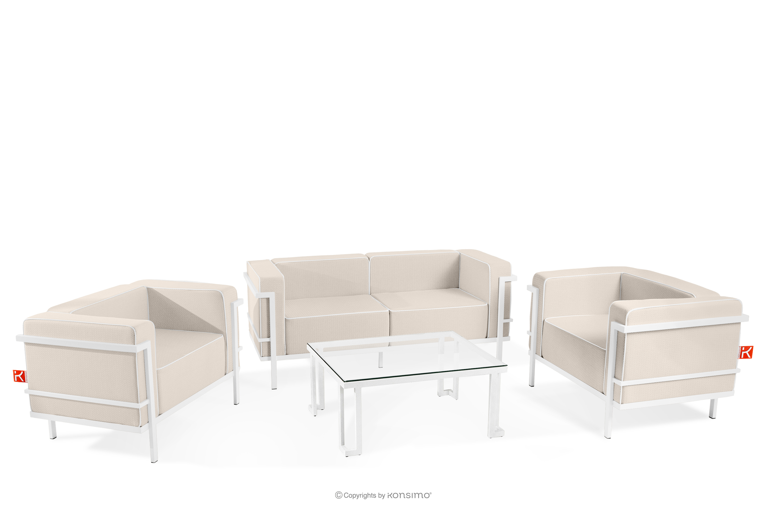 Zestaw mebli ogrodowych 2x fotel, sofa dwuosobowa, stolik biały/ciemny beżowy/biały TRIGLO - kolor biały/ciemny beżowy/biały - KONSIMO. internetowy sklep meblowy online - salony Poznań, Leszno