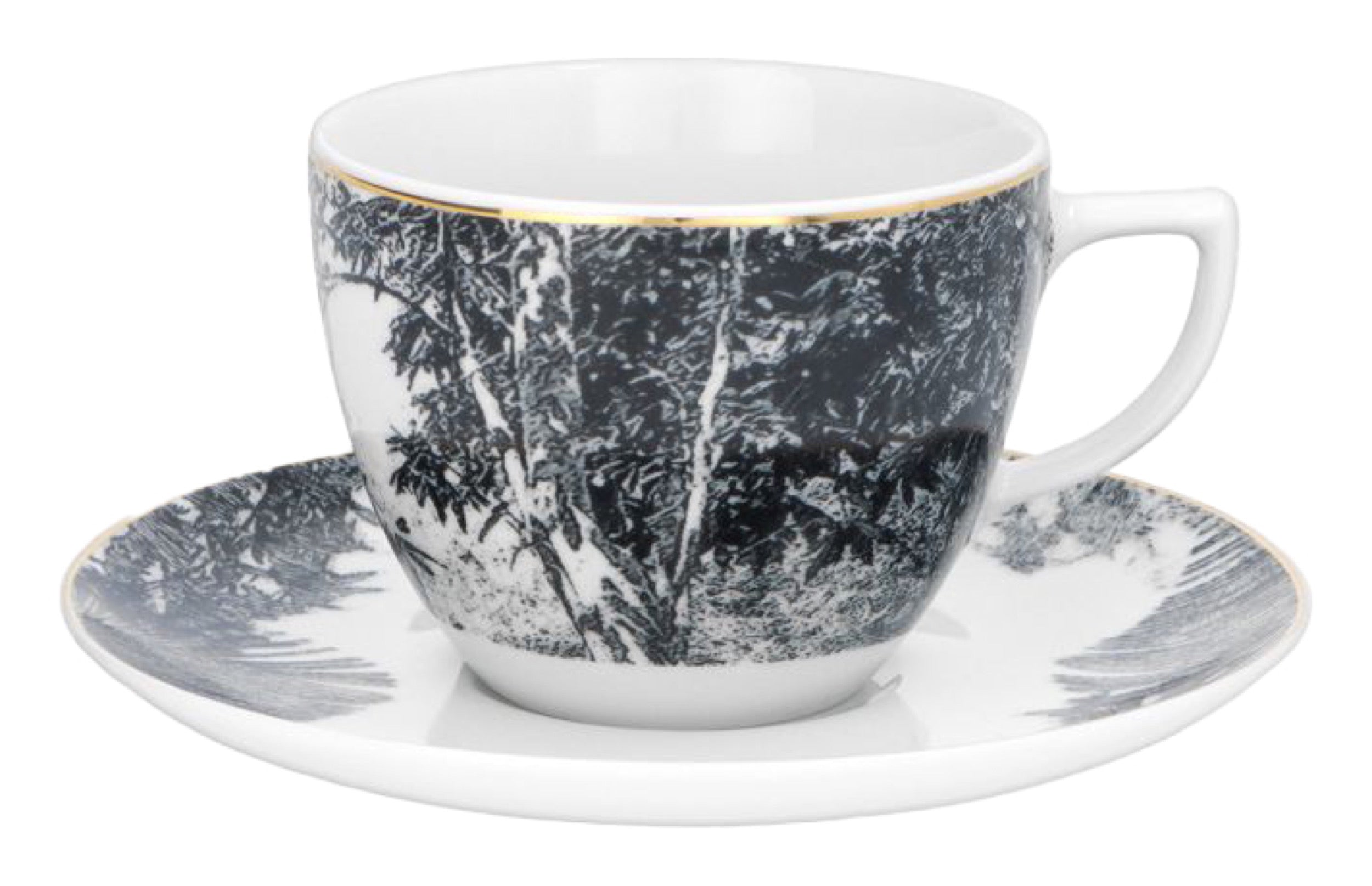 Filiżanka porcelanowa ze spodkiem City 250 ml biało-czarna
