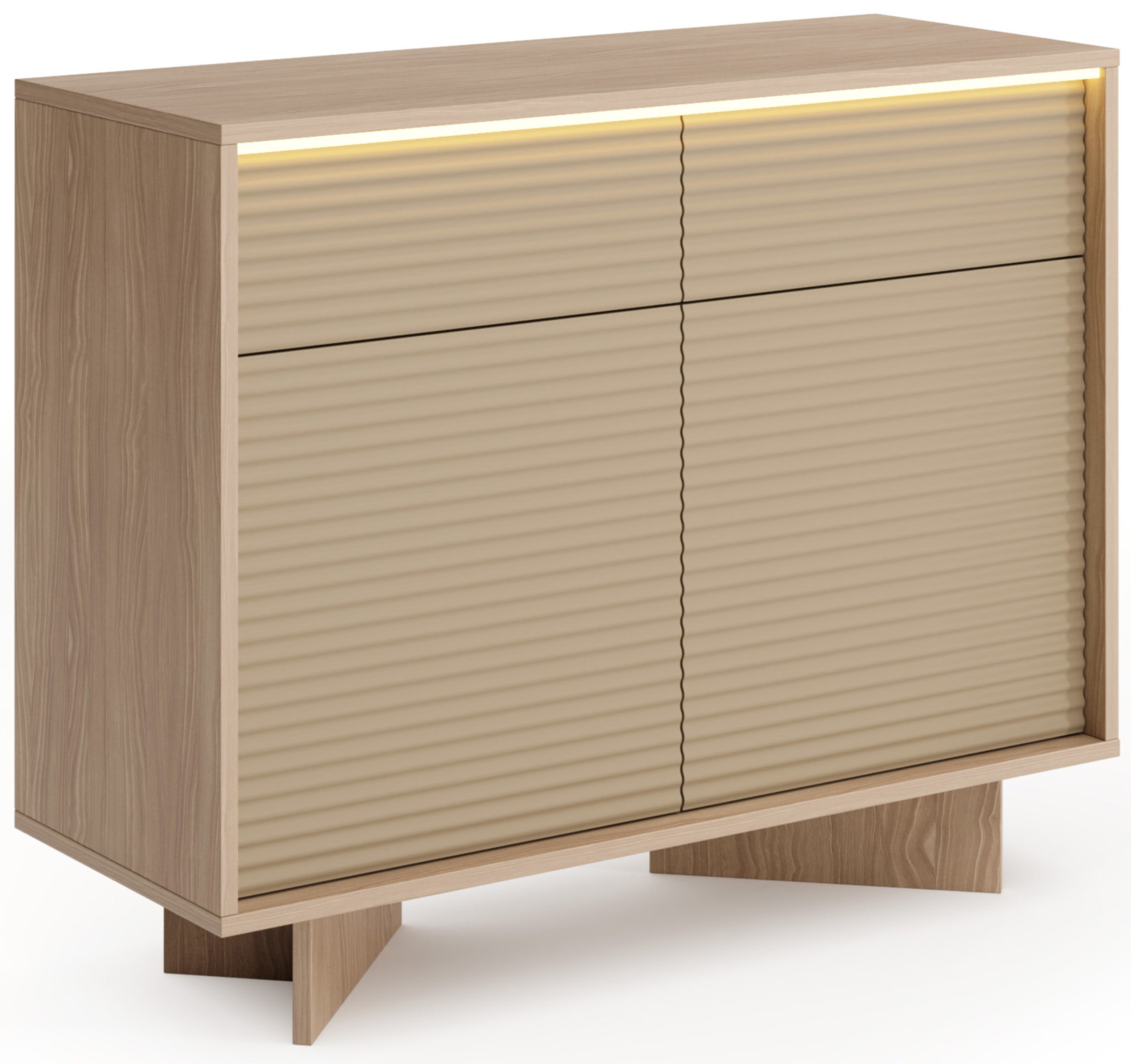 Komoda dwudrzwiowa Semi z dwiema szufladami i oświetleniem LED 104 cm bolivar naturalny/cappuccino