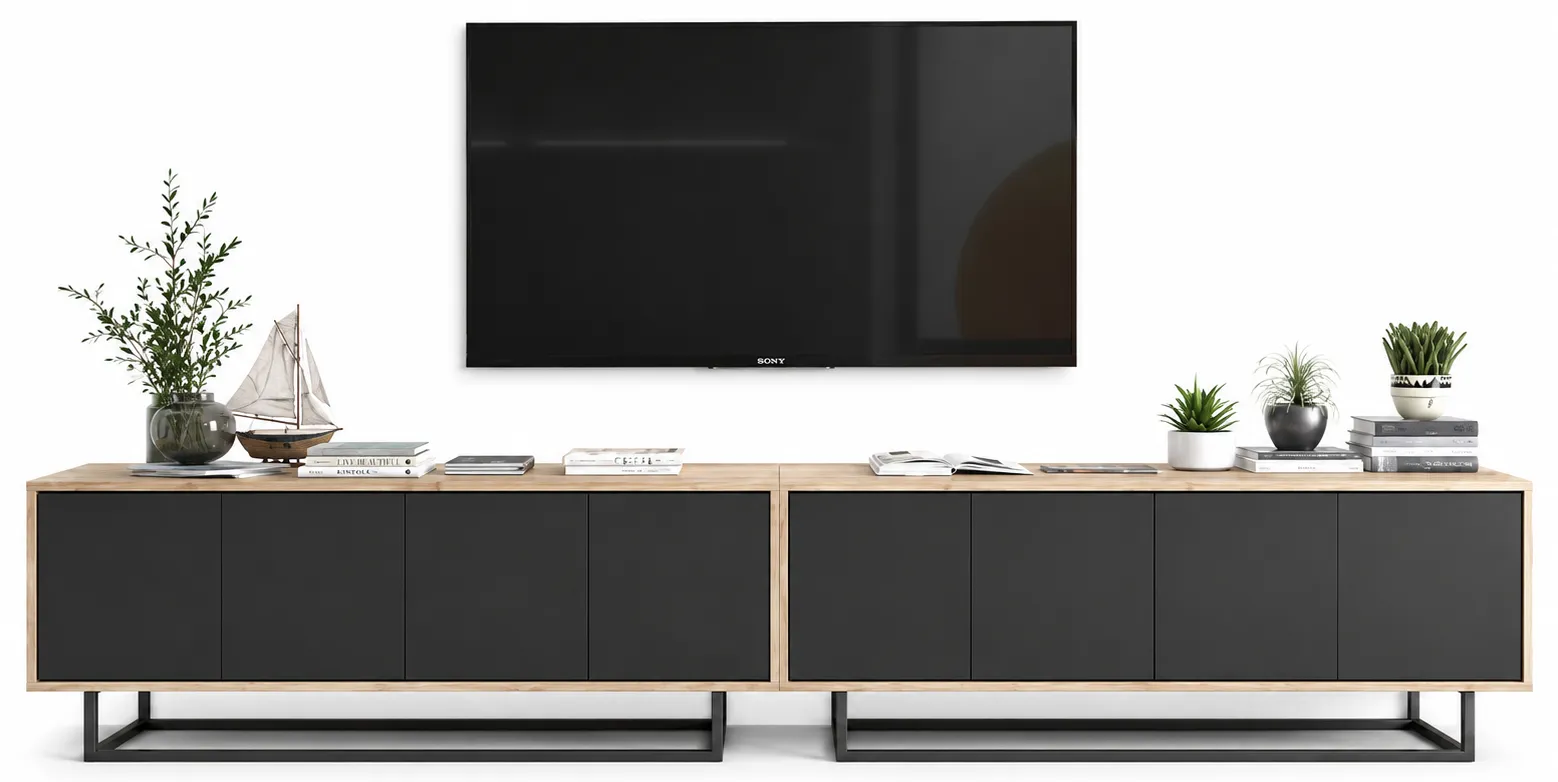 Komplet czarnych stojących szafek rtv Avila 14X | Edinos.pl