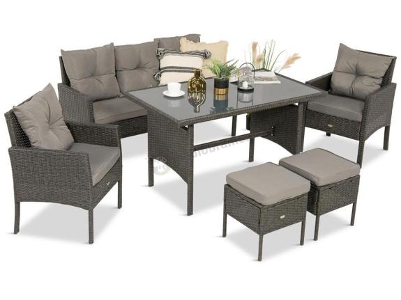 Zestaw mebli ogrodowych z technorattanu z sofą 140cm i fotelami Torino Dining antracyt