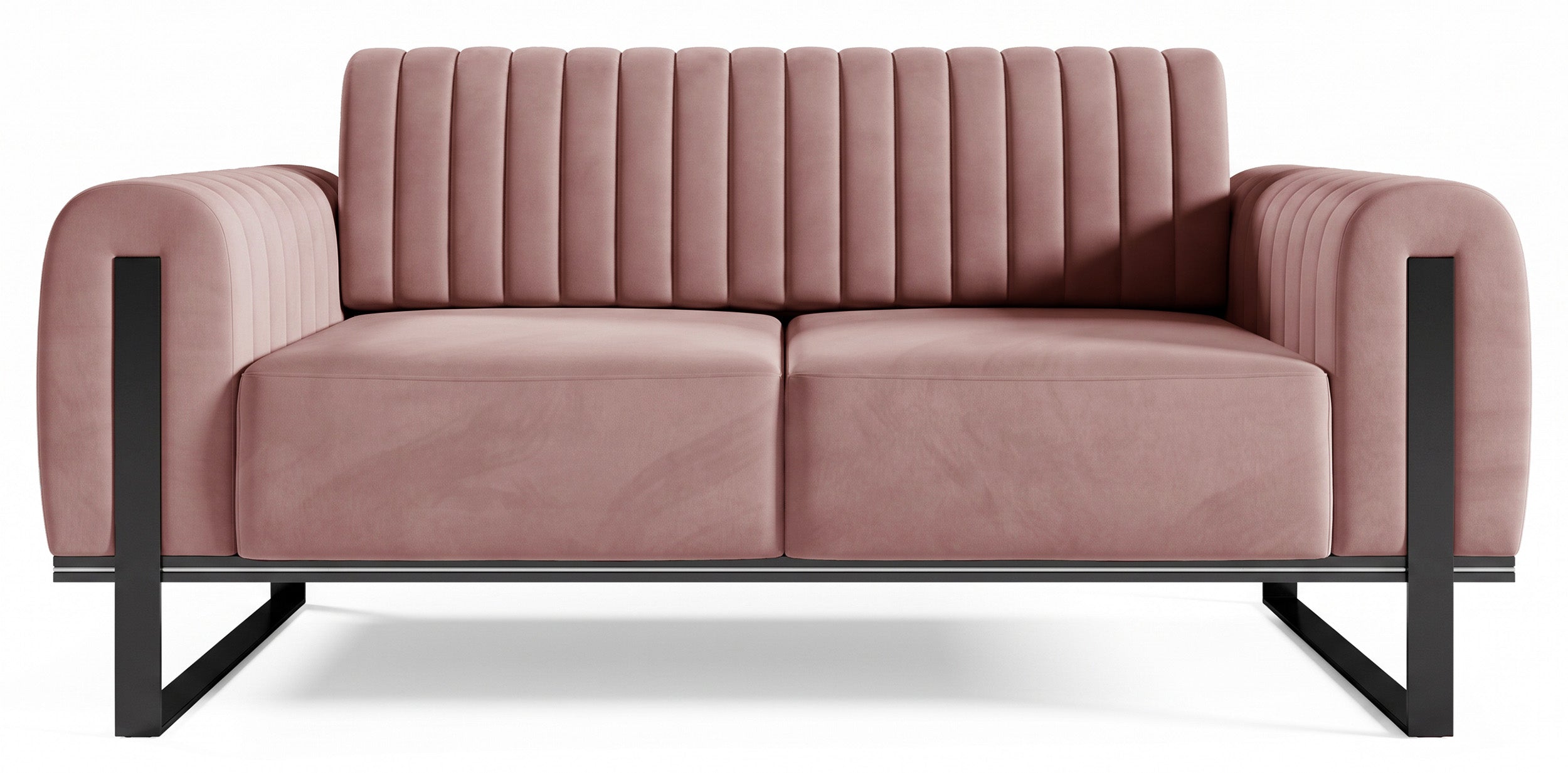 Sofa dwuosobowa Parissa różowa welur czarne nogi