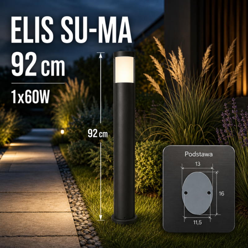 Stojąca Lampa Ogrodowa Elis Su-Ma - Czarna 92Cm 1X60W