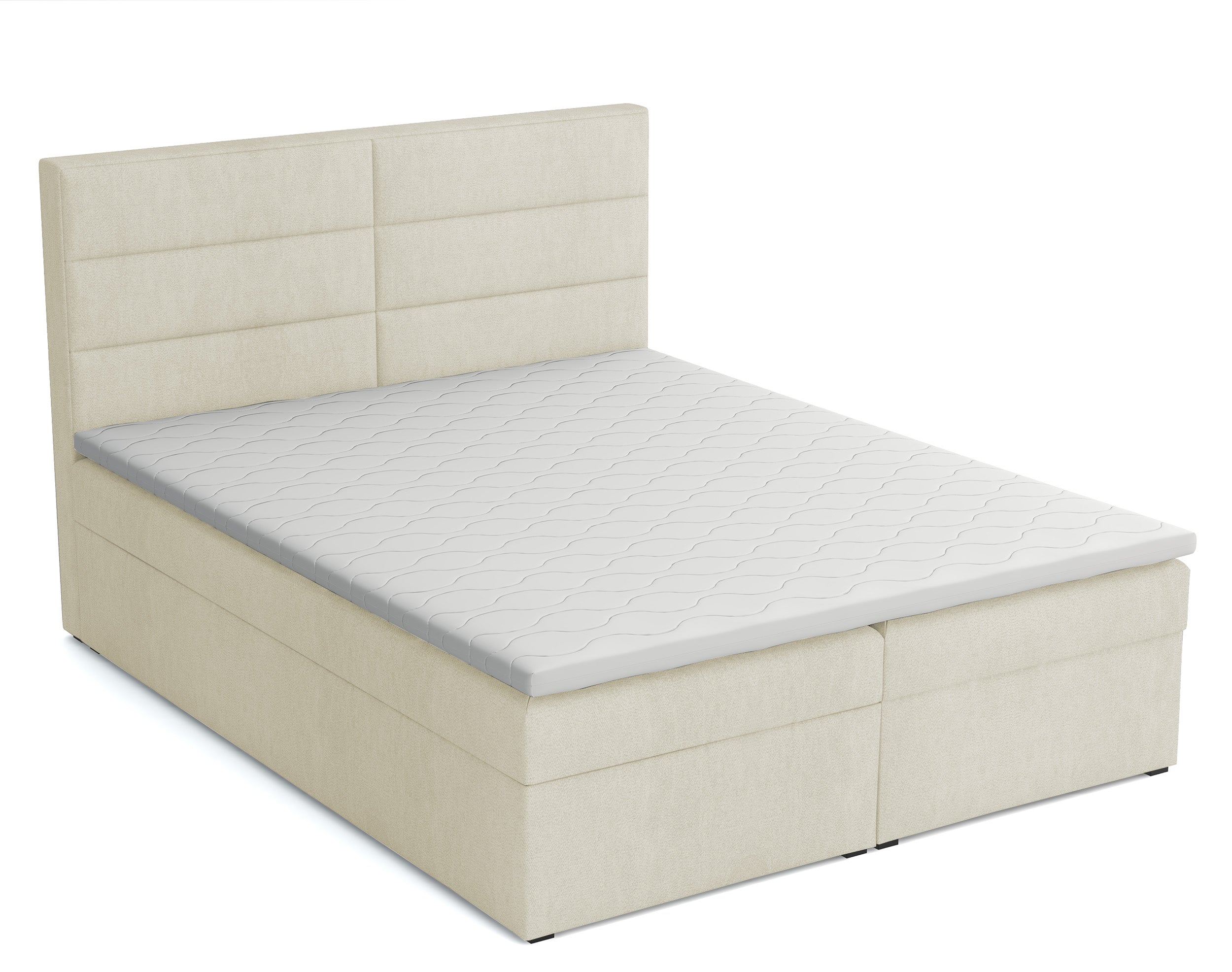 Łóżko kontynentalne 180x200 cm Valdamone z pojemnikami i topperem beżowe welur łatwoczyszczący