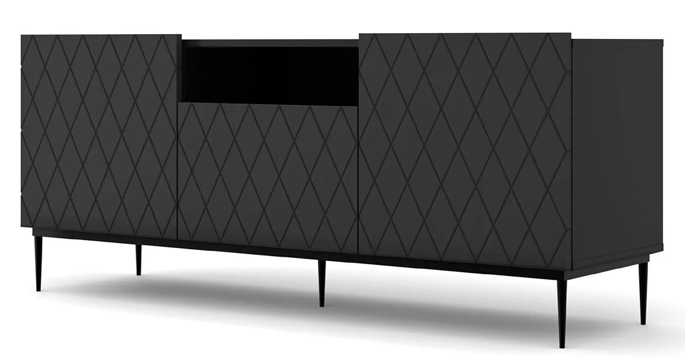 Czarna szafka rtv na metalowej ramie 145 cm Nevia 3X | Edinos.pl