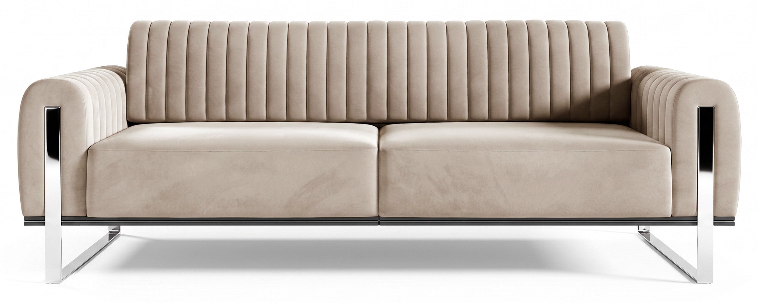 Sofa trzyosobowa Parissa jasnobeżowa welur nogi chrom