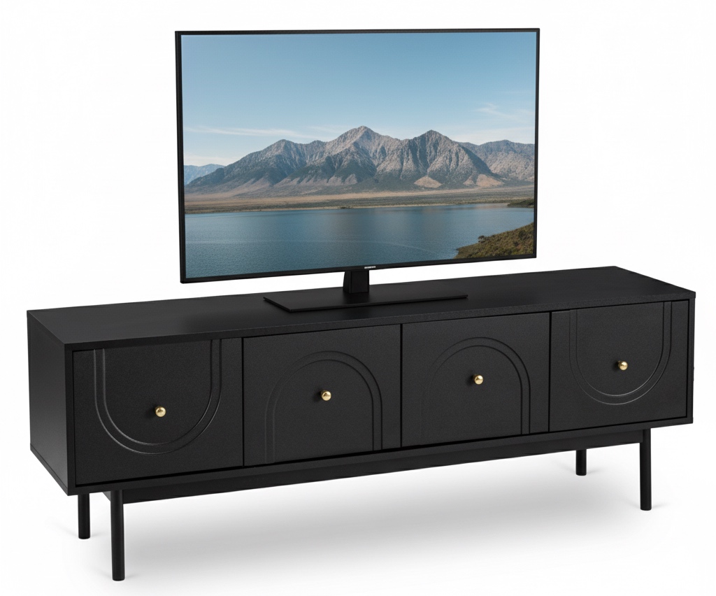 Szafka RTV w stylu glamour Marlen 155 cm, kolor czarny