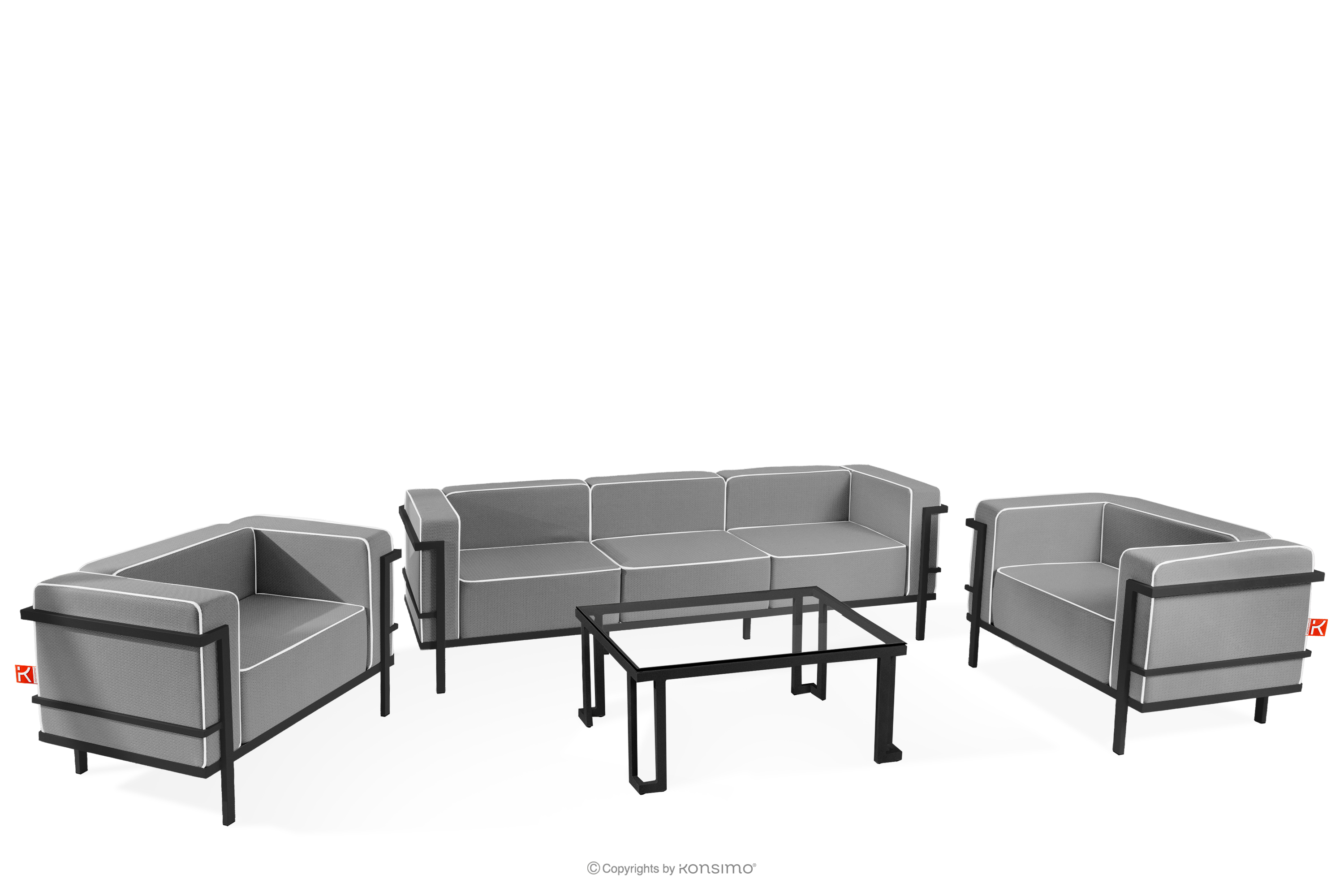 Zestaw mebli ogrodowych 2x fotel, sofa trzyosobowa, stolik ciemny szary/czarny/biały TRIGLO - kolor ciemny szary/czarny/biały - KONSIMO. internetowy sklep meblowy online - salony Poznań, Leszno