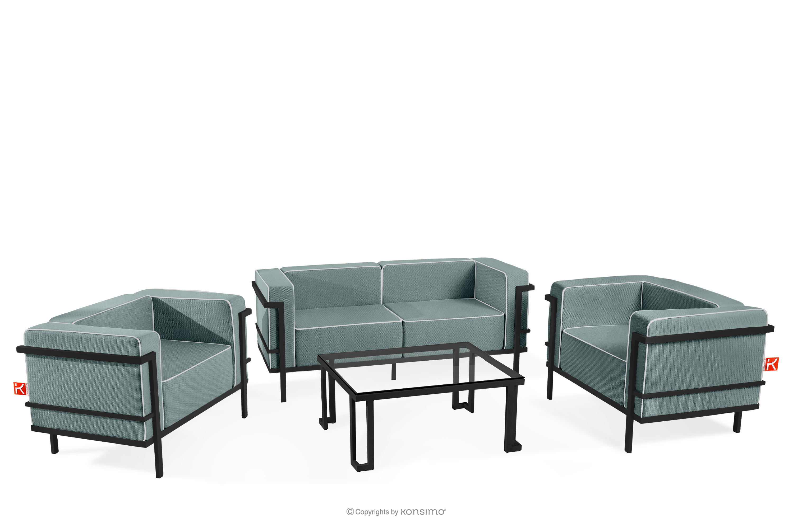 Zestaw mebli ogrodowych 2x fotel, sofa dwuosobowa, stolik ciemny szary/ciemny zielony/biały TRIGLO - kolor ciemny szary/ciemny zielony/biały - KONSIMO. internetowy sklep meblowy online - salony Poznań, Leszno