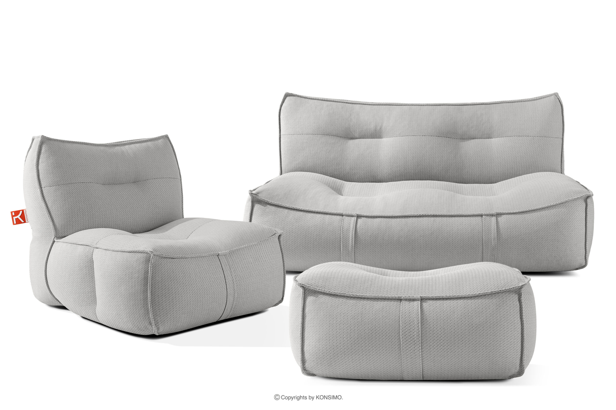 Zestaw ogrodowy fotel sofa i puf w tkaninie plecionej outdoorowej ciemny szary/biały LOVIA - kolor ciemny szary/biały - KONSIMO. internetowy sklep meblowy online - salony Poznań, Leszno