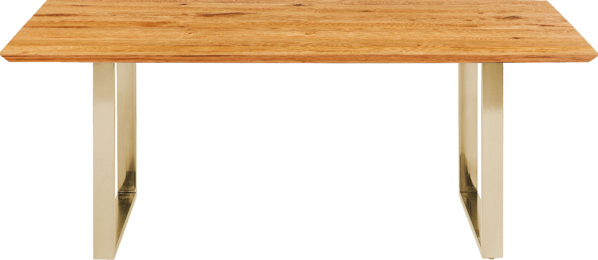 Stół naturalny drewniany blat dąb złote metalowe nogi 200x100 cm