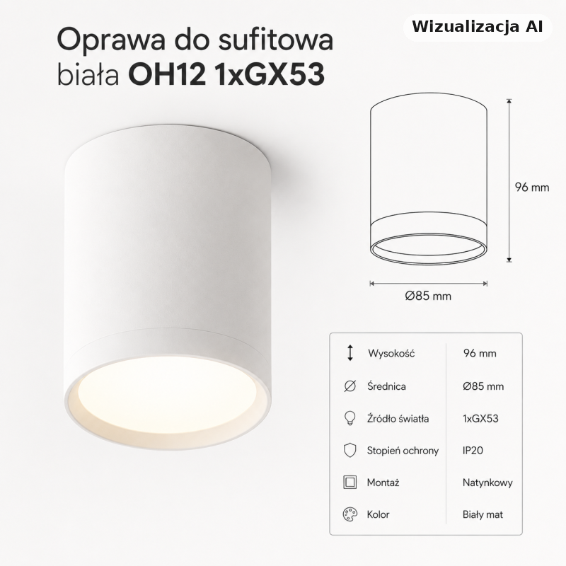 Oprawa biała sufitowa tuba Oh12 1Xgx53 Biała Kobi 004687