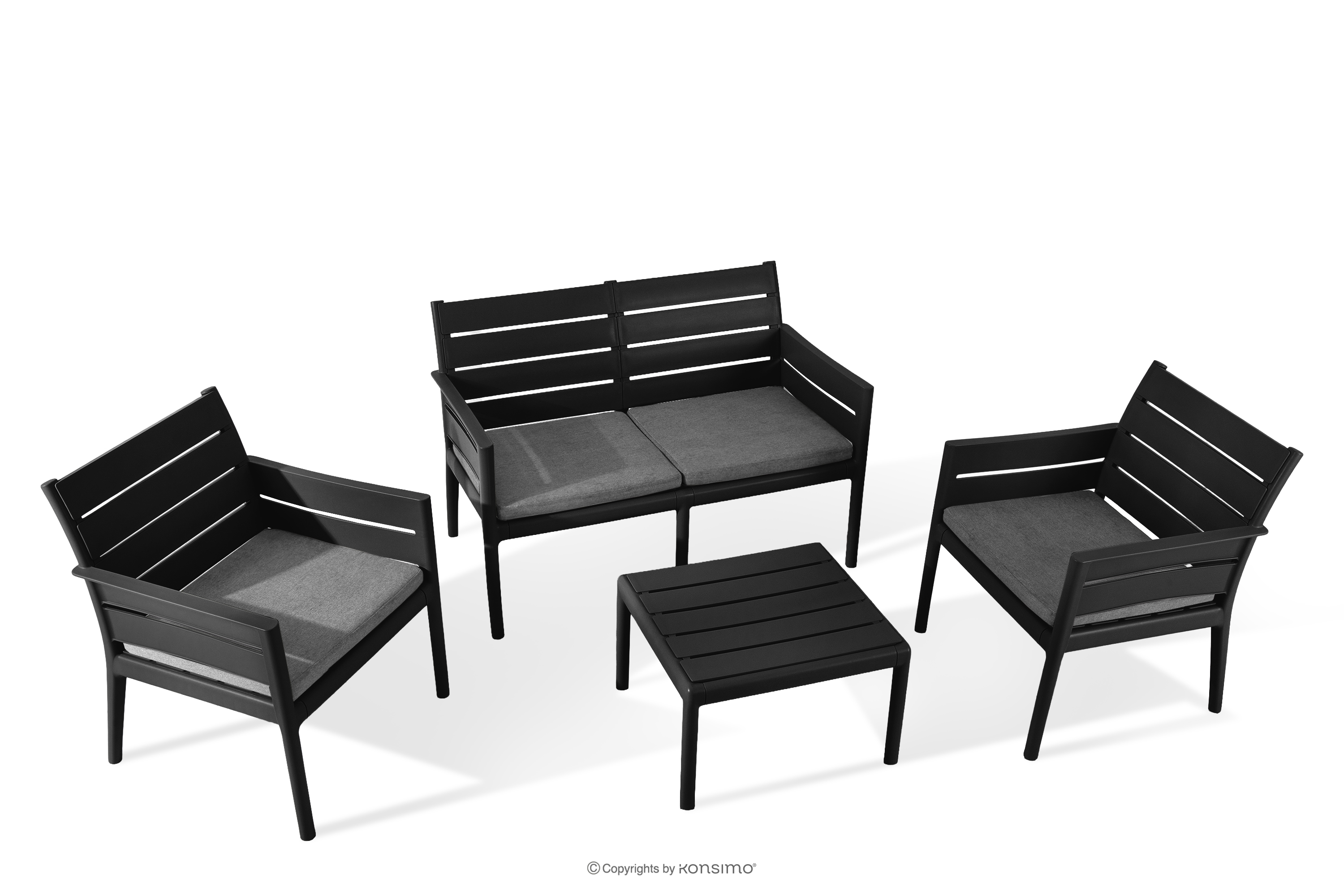 Zestaw mebli ogrodowych polipropylen sofa, 2x krzesło, stolik kawowy antracytowy/szary MITTU - kolor antracytowy/szary - KONSIMO. internetowy sklep meblowy online - salony Poznań, Leszno