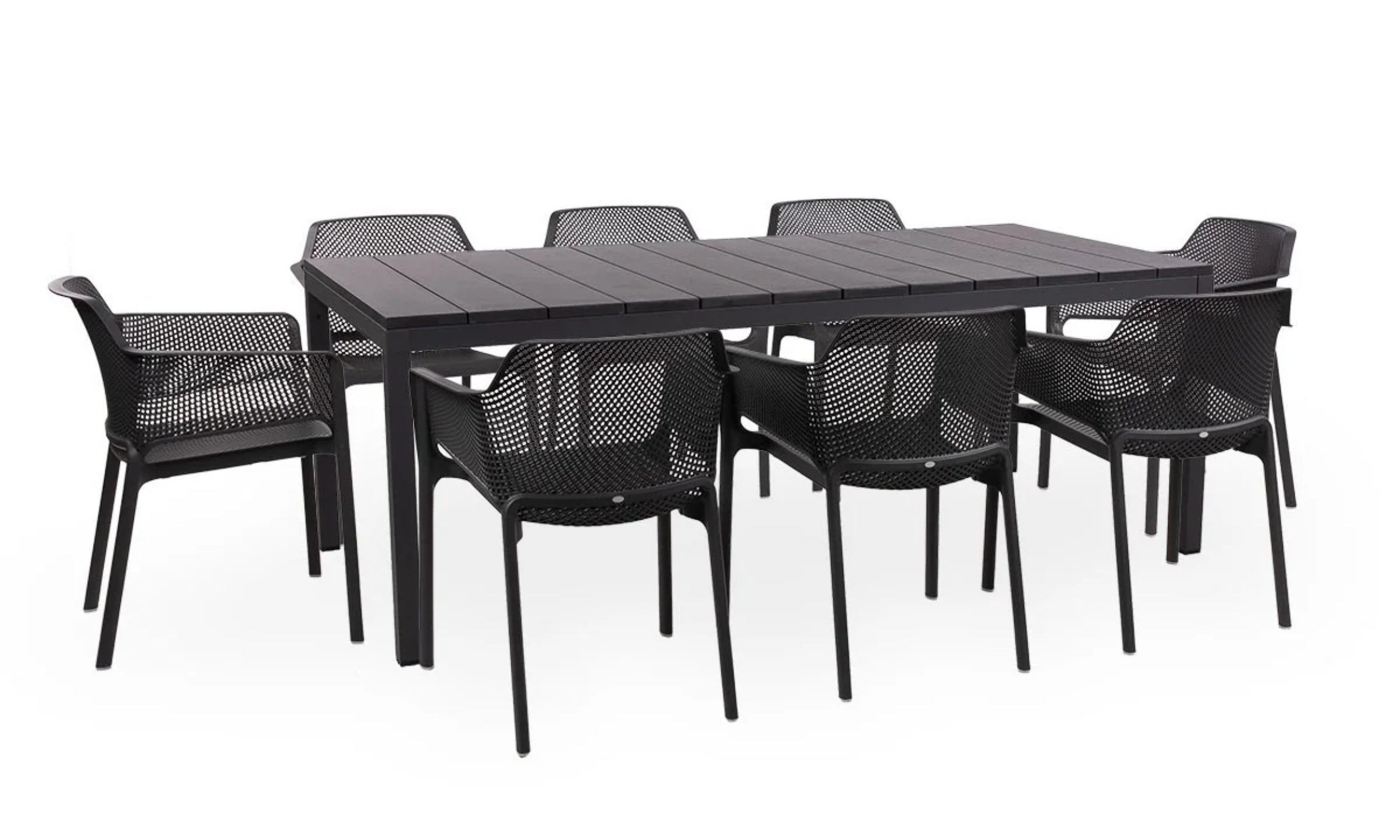 Zestaw ogrodowy rozkładany stół Rio 210-280x100 cm i 8 krzeseł Net Nardi z certyfikowanego tworzywa antracytowy