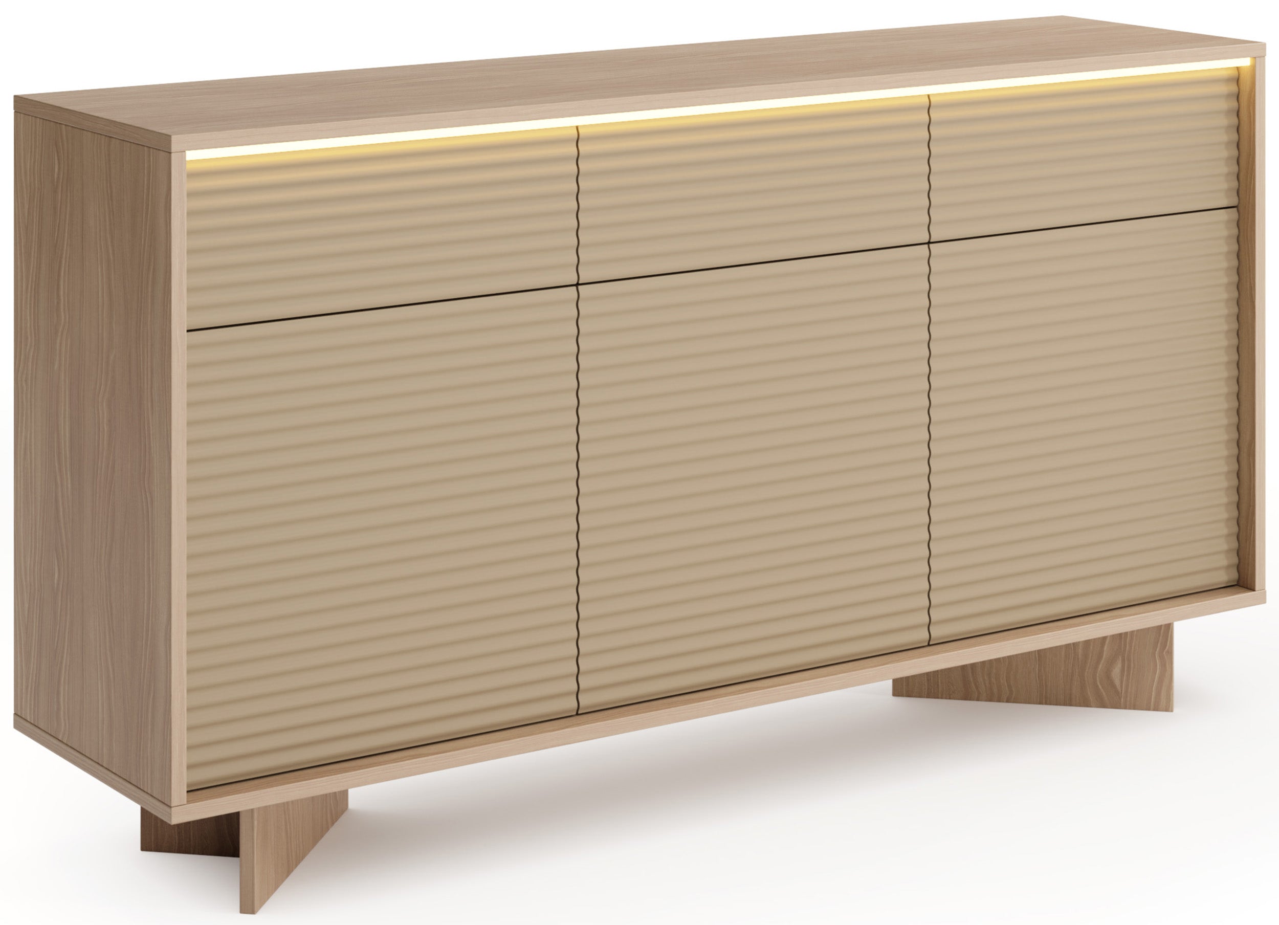 Komoda trzydrzwiowa Semi z trzema szufladami i oświetleniem LED 154 cm bolivar naturalny/cappuccino