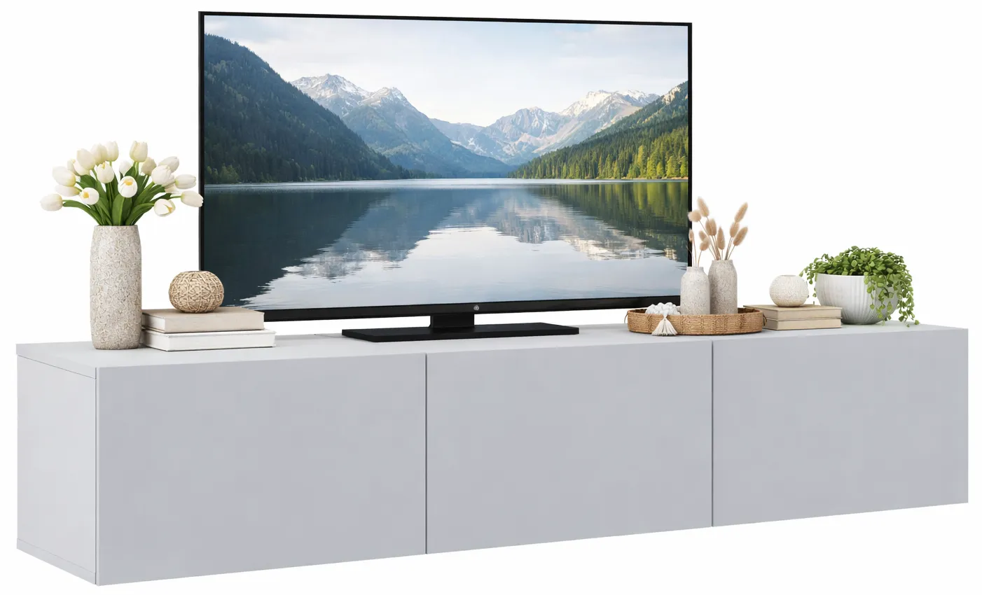 Biała wisząca szafka pod telewizor Elorones 4X | Edinos.pl