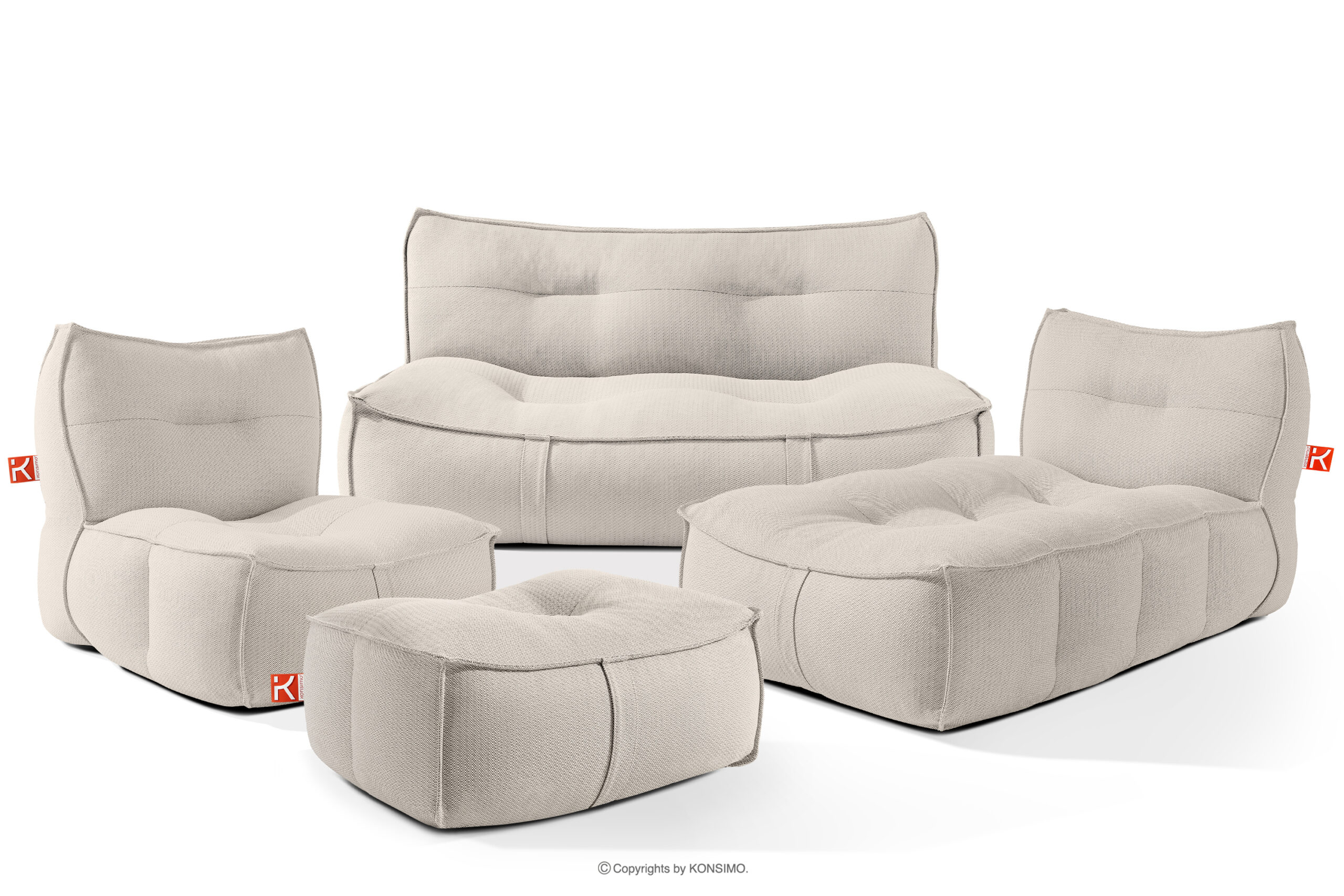 Zestaw mebli ogrodowych sofa fotel szezlong puf tkanina pleciona outdoorowa ciemny beżowy/biały LOVIA - kolor ciemny beżowy/biały - KONSIMO. internetowy sklep meblowy online - salony Poznań, Leszno