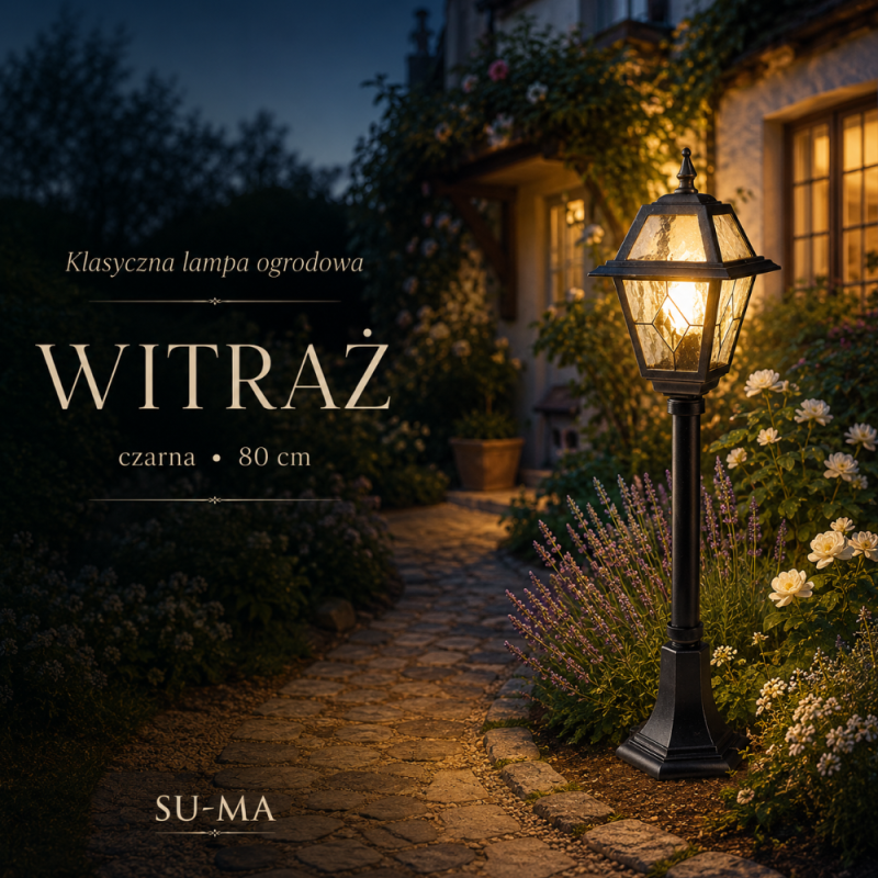 Klasyczna Lampa Ogrodowa Witraż Su-Ma - Czarna 80Cm