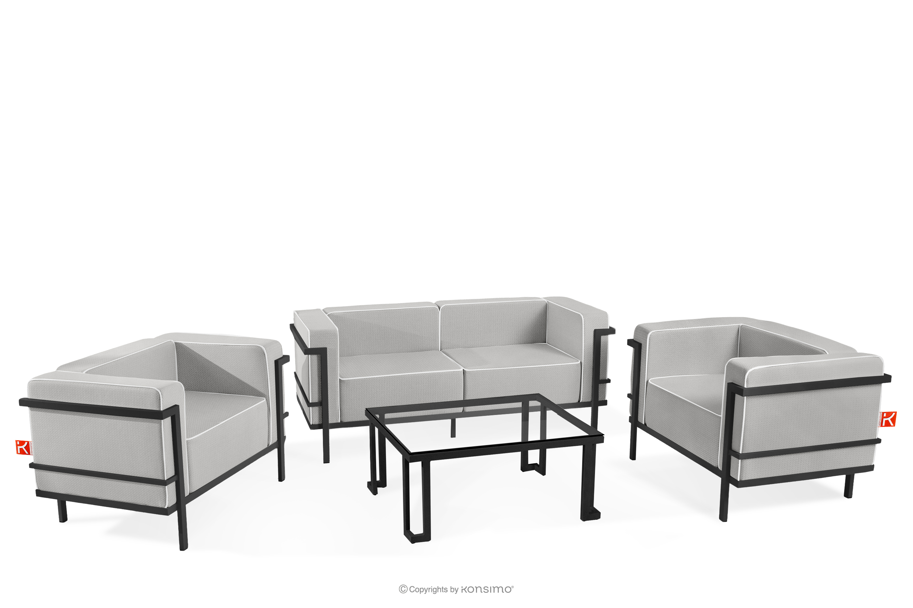 Zestaw mebli ogrodowych 2x fotel, sofa dwuosobowa, stolik ciemny szary/ciemny szary/biały TRIGLO - kolor ciemny szary/ciemny szary/biały - KONSIMO. internetowy sklep meblowy online - salony Poznań, Leszno