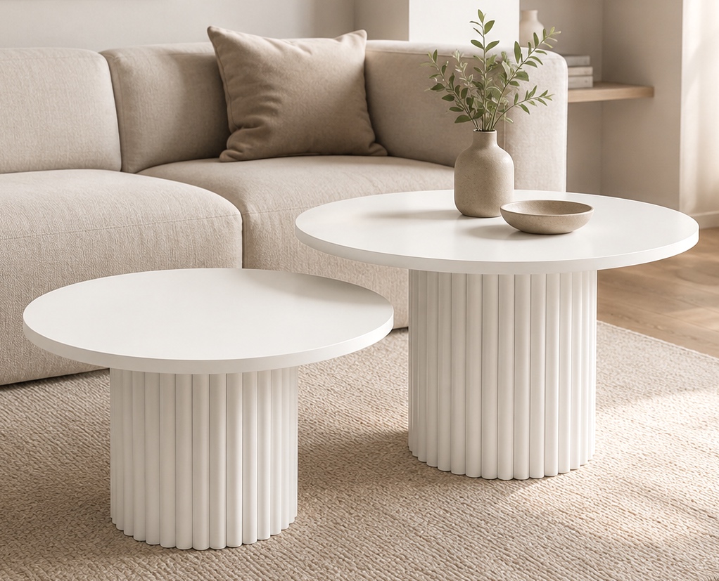 Zestaw okrągłych stolików Pico 2w1 - 75 i 58 cm, podstawa biała