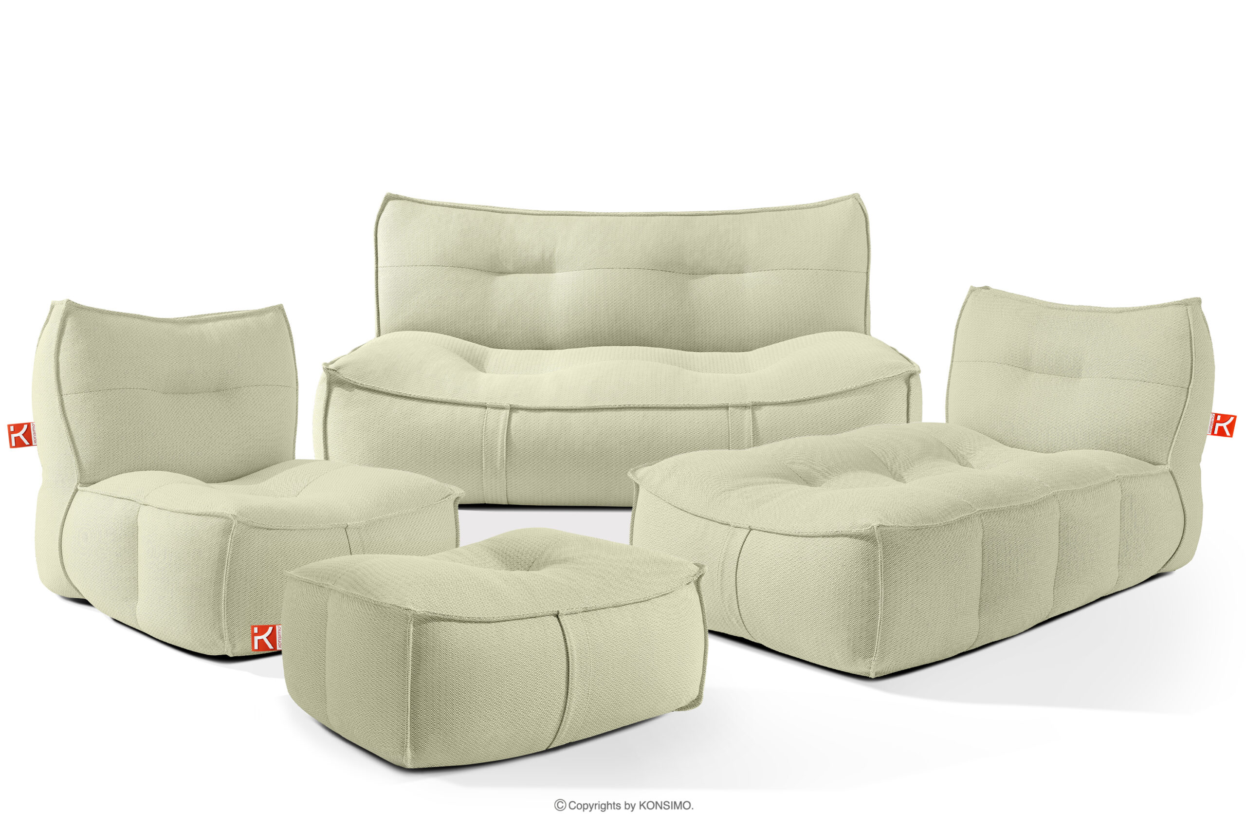 Zestaw mebli ogrodowych sofa fotel szezlong puf tkanina pleciona outdoorowa jasny zielony/biały LOVIA - kolor jasny zielony/biały - KONSIMO. internetowy sklep meblowy online - salony Poznań, Leszno