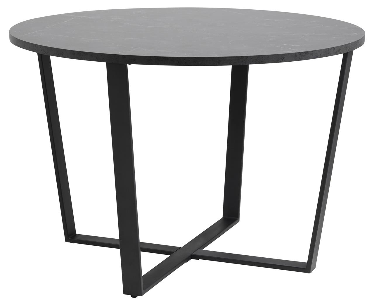 Stół okrągły blat płyty melaminowana stylizowana na marmur - metalowe nogi czarne Ø110x75 cm