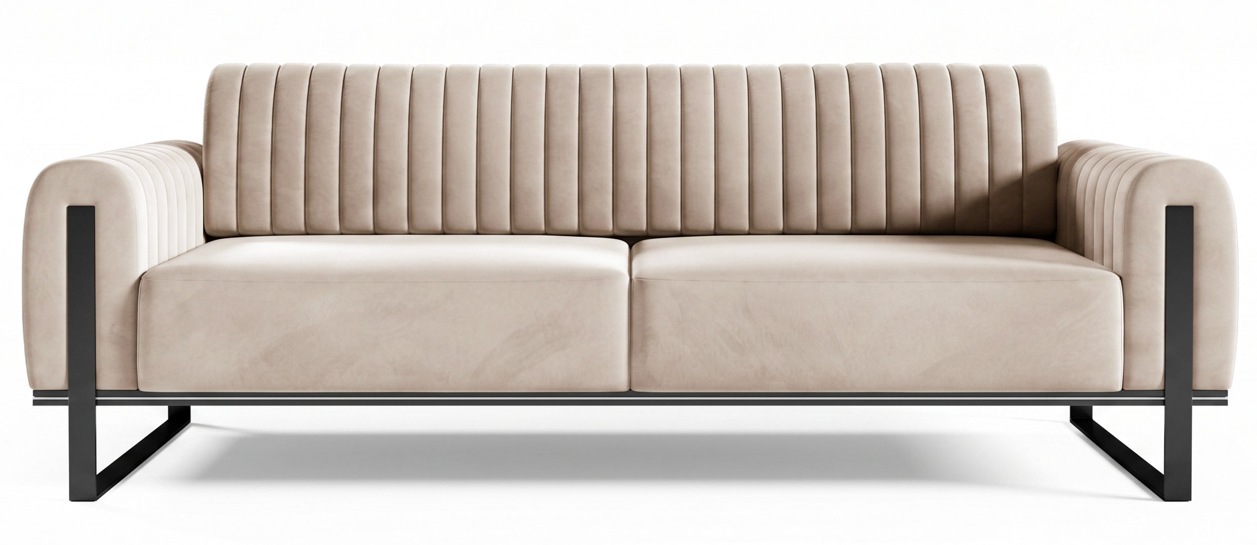 Sofa trzyosobowa Parissa jasnobeżowa welur czarne nogi