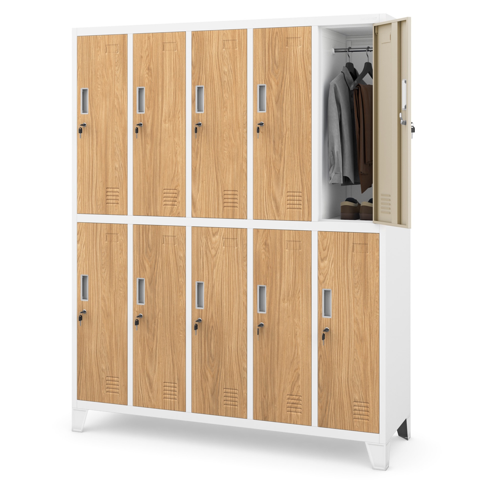 Szafa socjalna 10-drzwiowa Eco Design Bartek, 136x45x172 cm, biały/dąb złoty