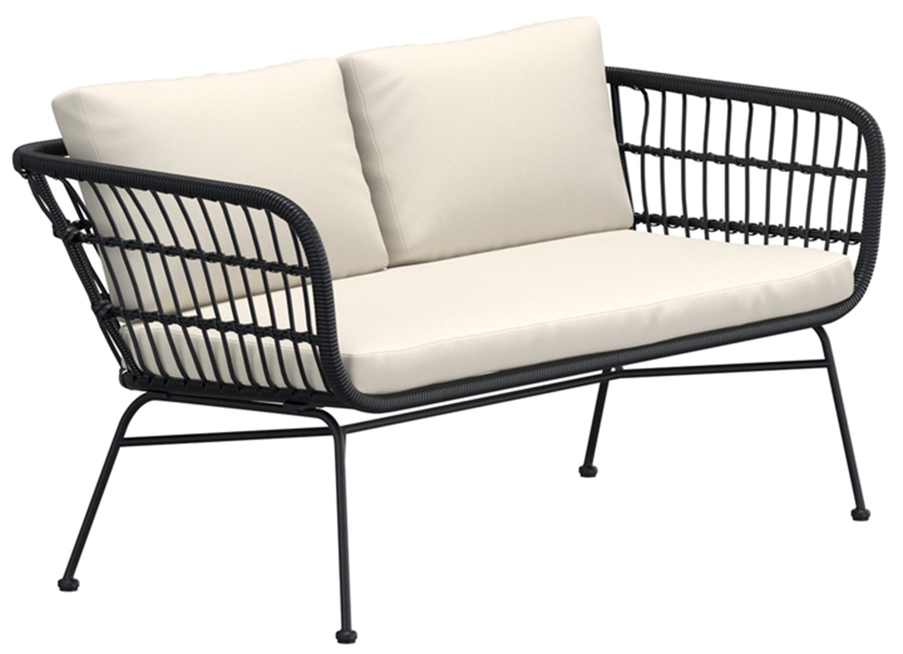 Sofa ogrodowa dwuosobowa Isola czarna z kremowymi poduszkami