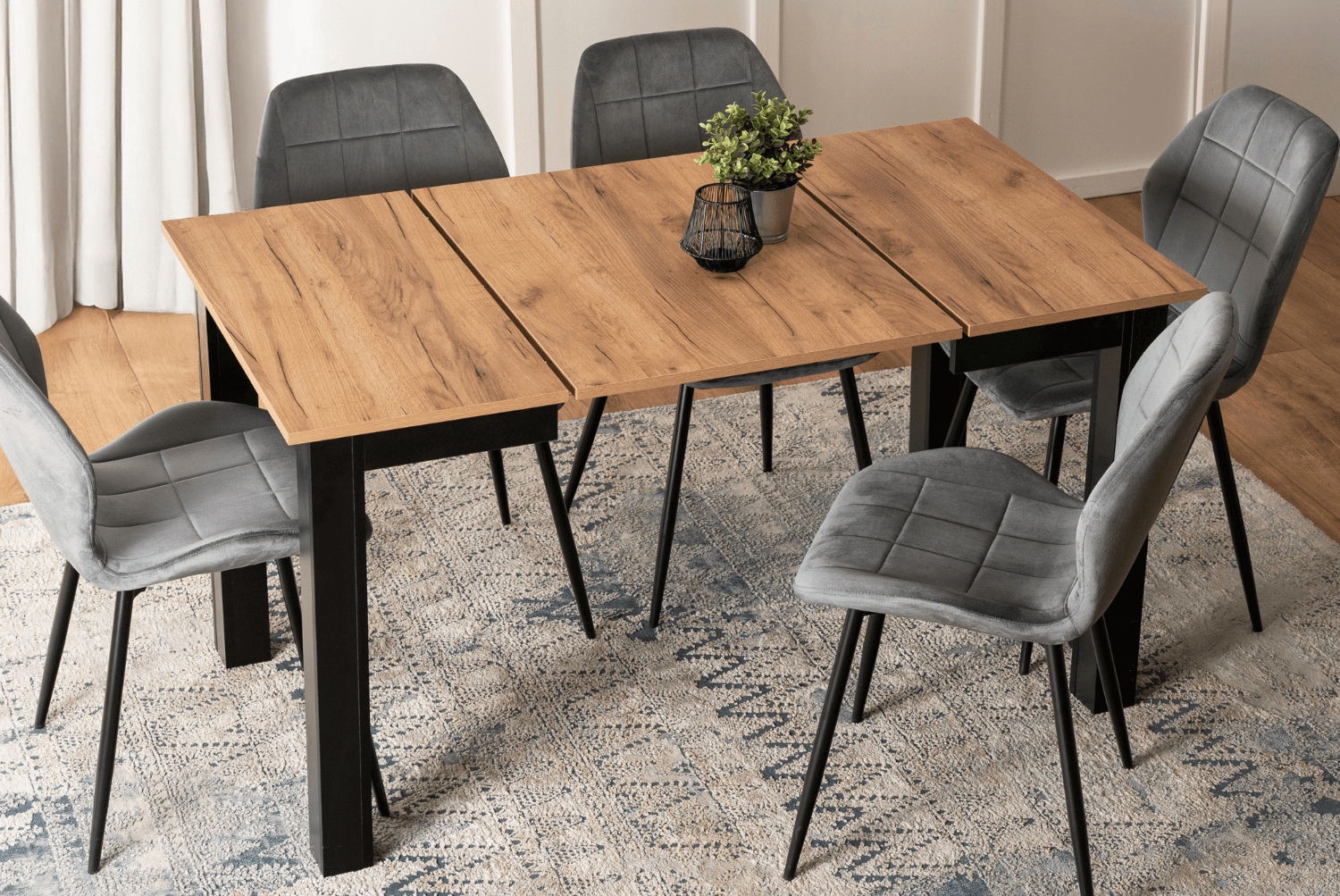 Kwadratowy stół rozkładany w stylu loft Ben 80-200 cm, dąb craft/czarny