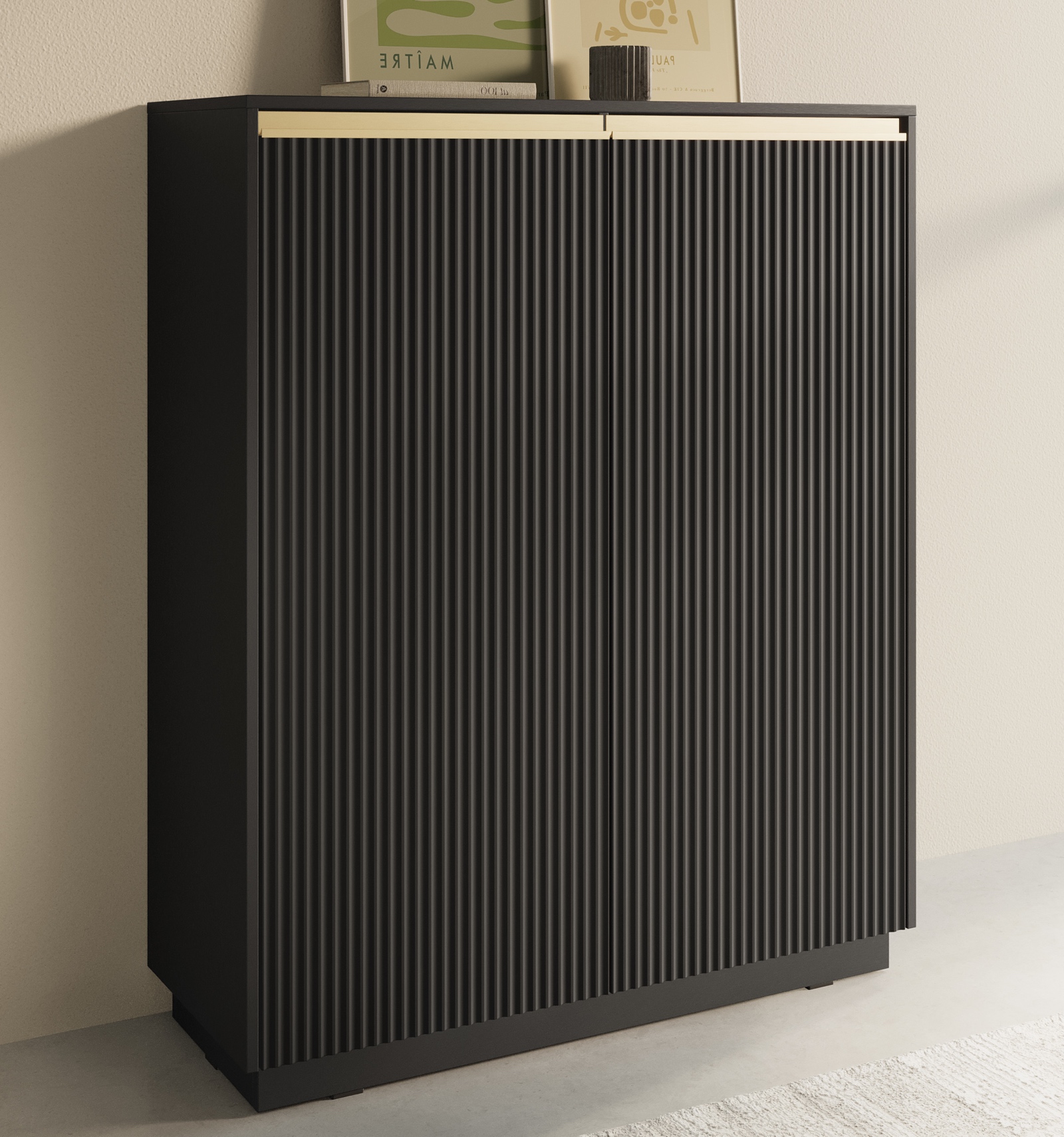 Wysoka komoda ryflowana Royal KW104, kolor czarny