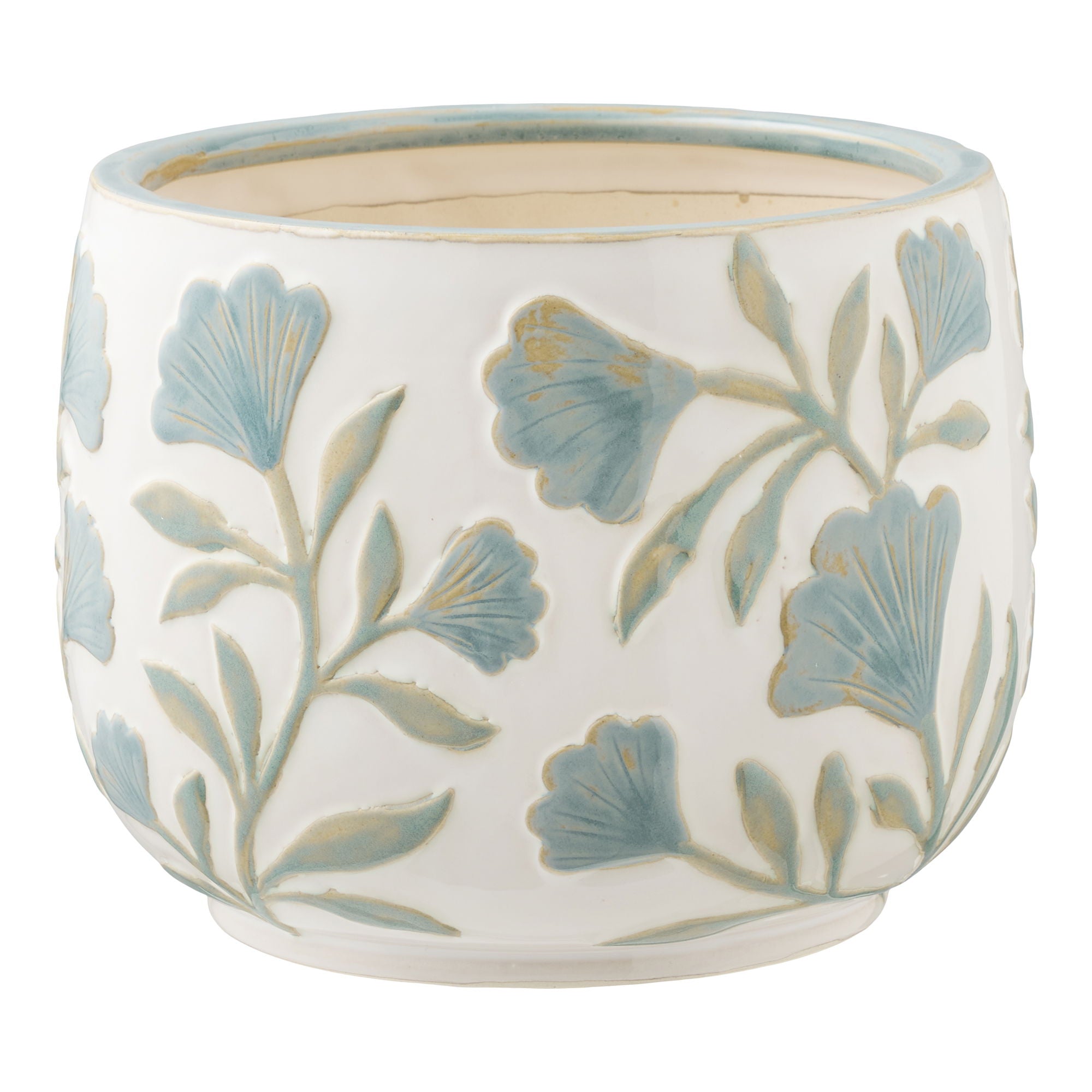 Doniczka ceramiczna o kwiecistym wzorze Florisas ø22,5x17,5 cm biało-zielona