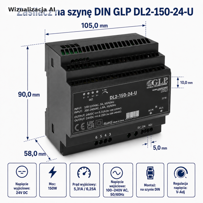 Zasilacz na szynę DIN GLP DL2-150-24-U