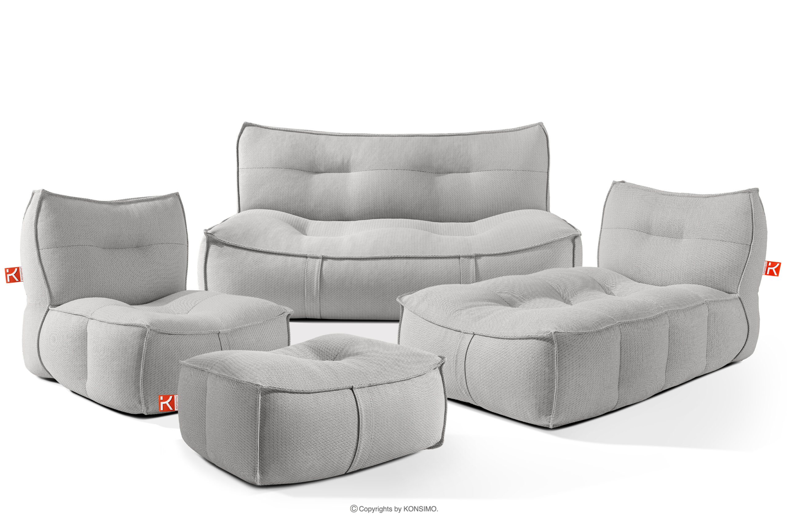 Zestaw mebli ogrodowych sofa fotel szezlong puf tkanina pleciona outdoorowa ciemny szary/biały LOVIA - kolor ciemny szary/biały - KONSIMO. internetowy sklep meblowy online - salony Poznań, Leszno