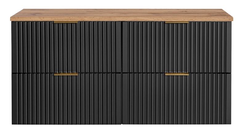 Podwójna szafka pod umywalki nablatowe Adel 120 cm, czarny mat/dąb wotan