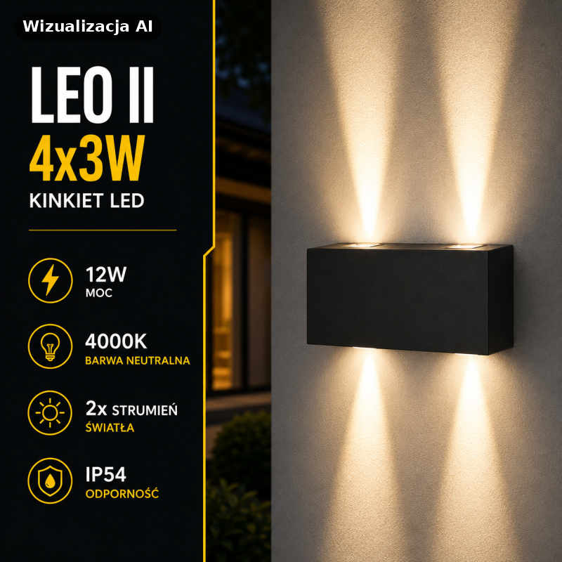 Lampa na dom Kinkiet Leo Ii 4X3W Czarny 4000K