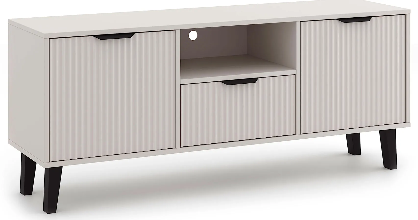 Ryflowana beżowa komoda na nóżkach pod tv Leoniz 7X | Edinos.pl