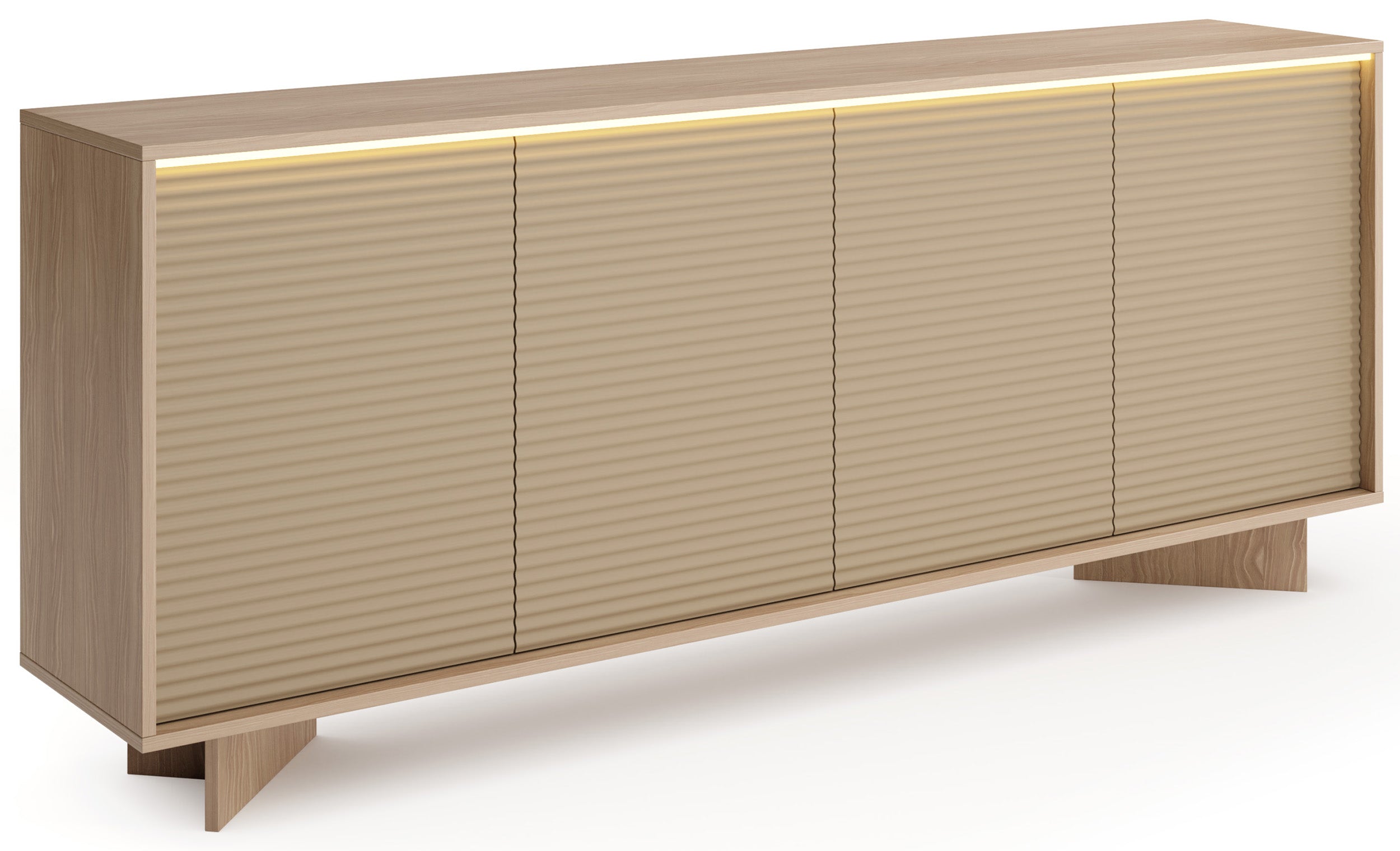 Komoda czterodrzwiowa Semi z oświetleniem LED 204 cm bolivar naturalny/cappuccino