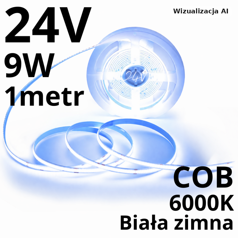 Taśma Led Cob 24V 1 Metr Zimna 9W Ip20 480