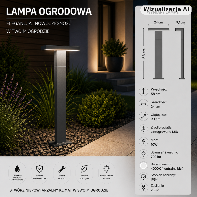 Lampa Ogrodowa Stojąca 58Cm - Ciemny Popiel Fler - 17602-580 DG