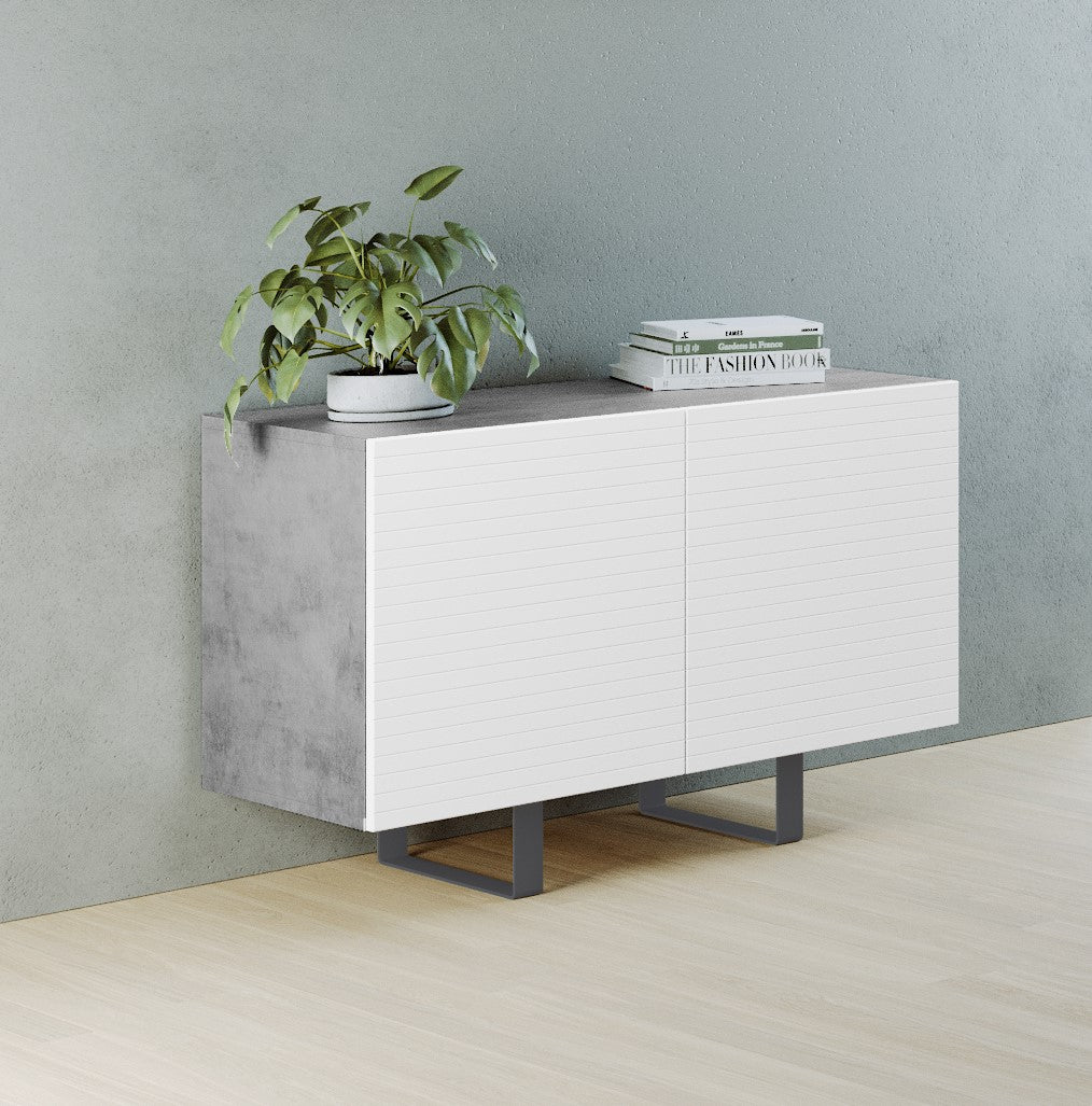 Włoska komoda dwudrzwiowa Antoinettie 110 cm z przetworzonych butelek PET Beton/Biały