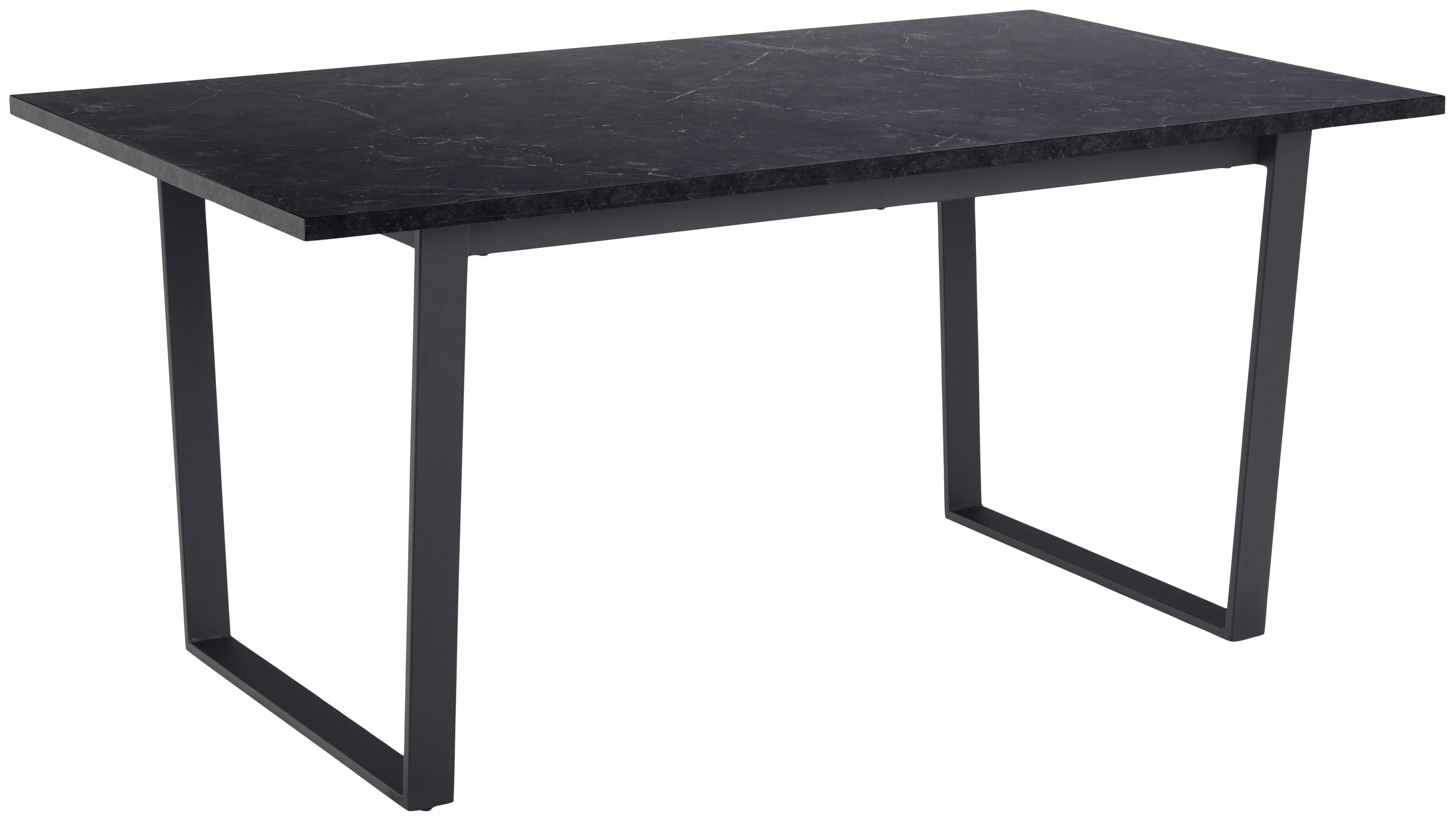 Stół czarny blat płyta melaminowana stylizowana na marmur - metalowe nogi czarny 160x90 cm