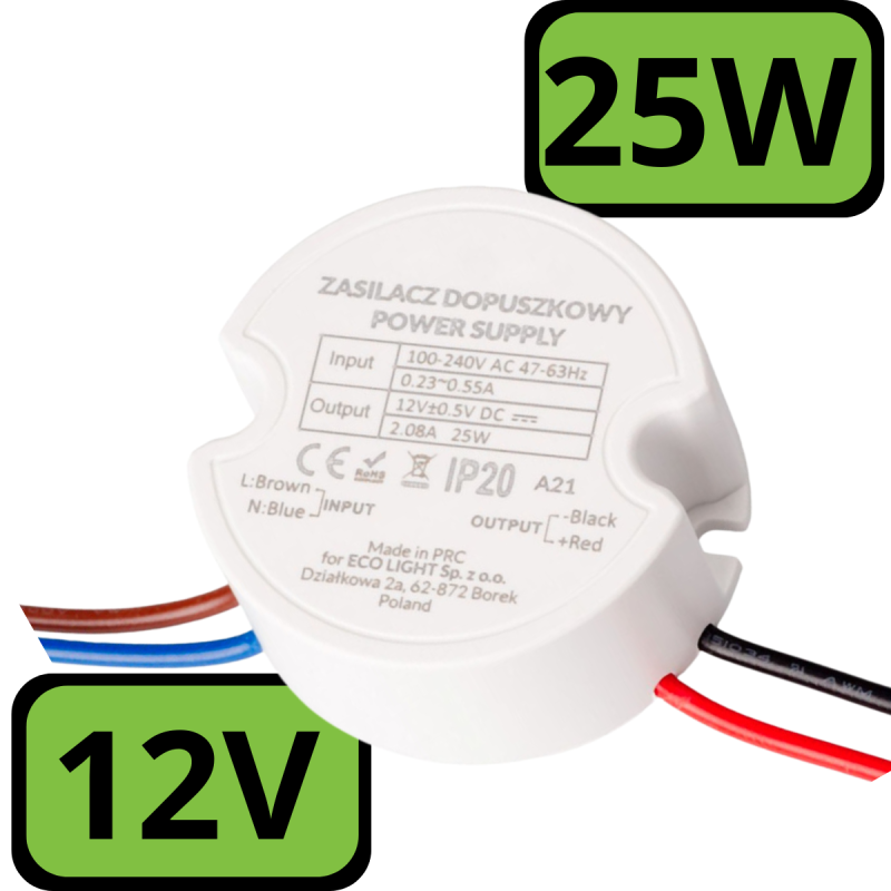 Zasilacz do puszkowy EC20127 Fi60 2,08A 25W 12V Ip67
