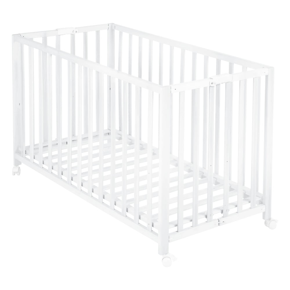 Białe łóżeczko na kółkach 60x120 cm Fold up – Roba