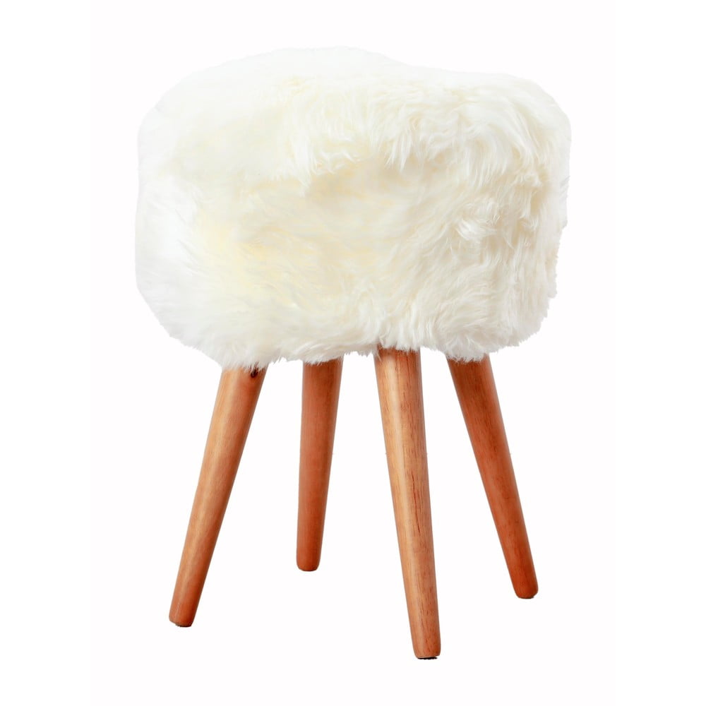 Stołek z białym siedziskiem z owczej skóry Native Natural, ⌀ 30 cm