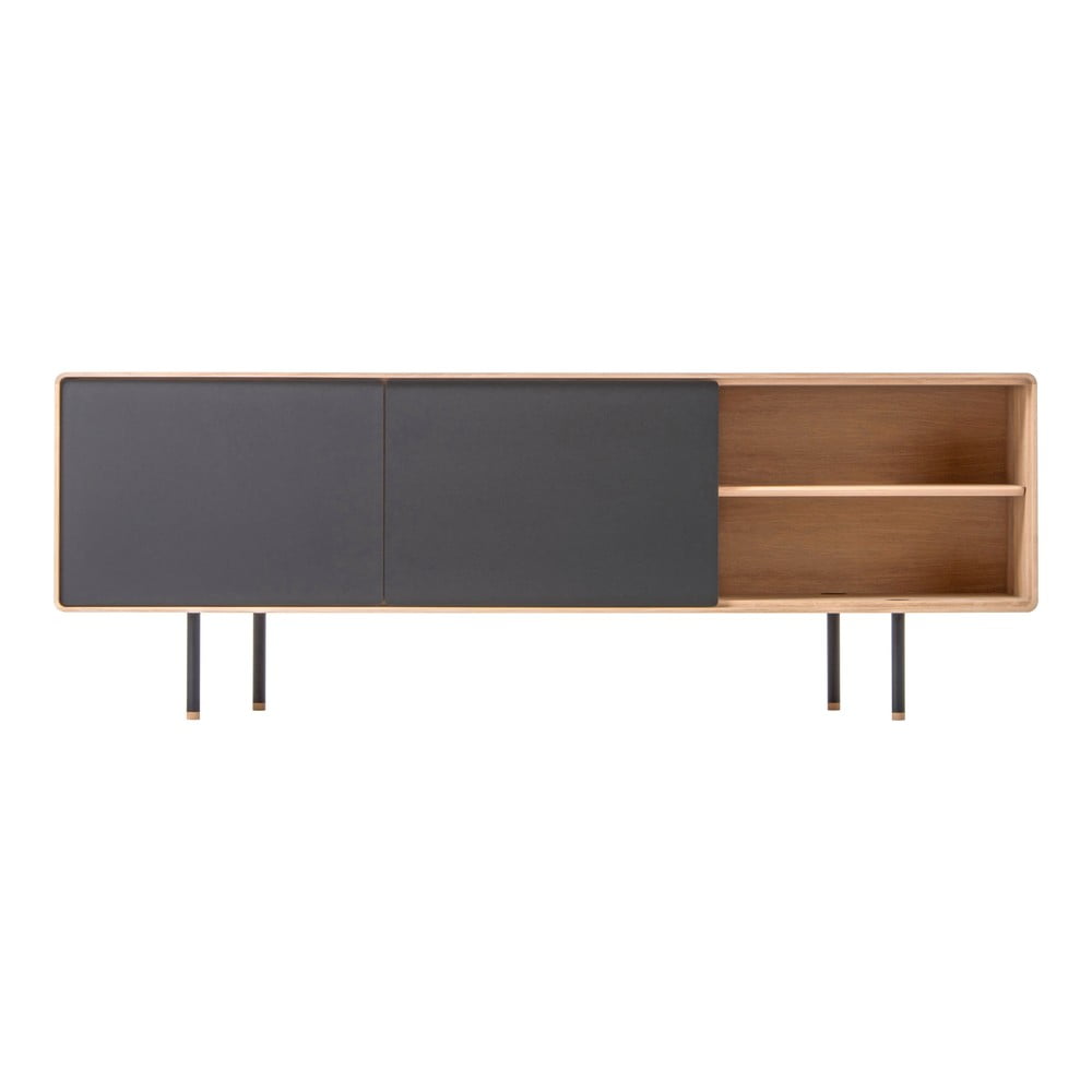 Czarno-naturalna szafka pod TV z litego drewna dębowego 180x64 cm Fina – Gazzda