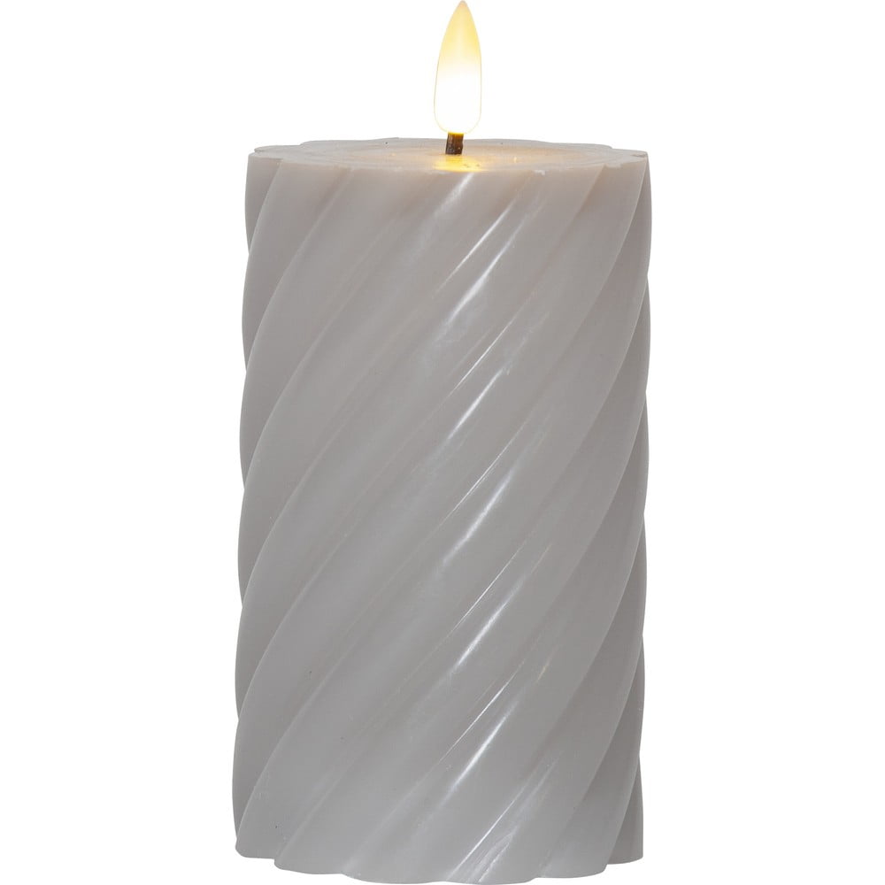 Szara woskowa świeca LED Star Trading Flamme Swirl, wys. 15 cm
