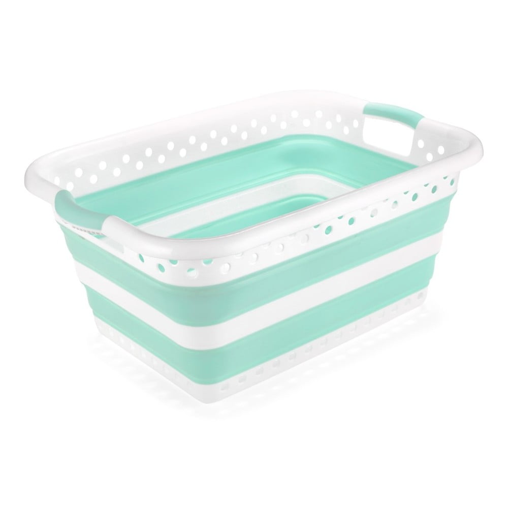 Biało-turkusowy składany kosz na pranie Addis Collapsible Laundry Basket