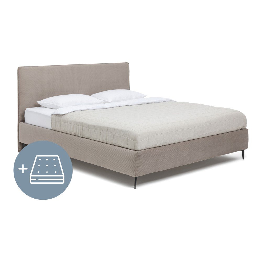 Szarobrązowe tapicerowane łóżko dwuosobowe z materacem i stelażem 160x200 cm Noira Slim – Bonami Selection