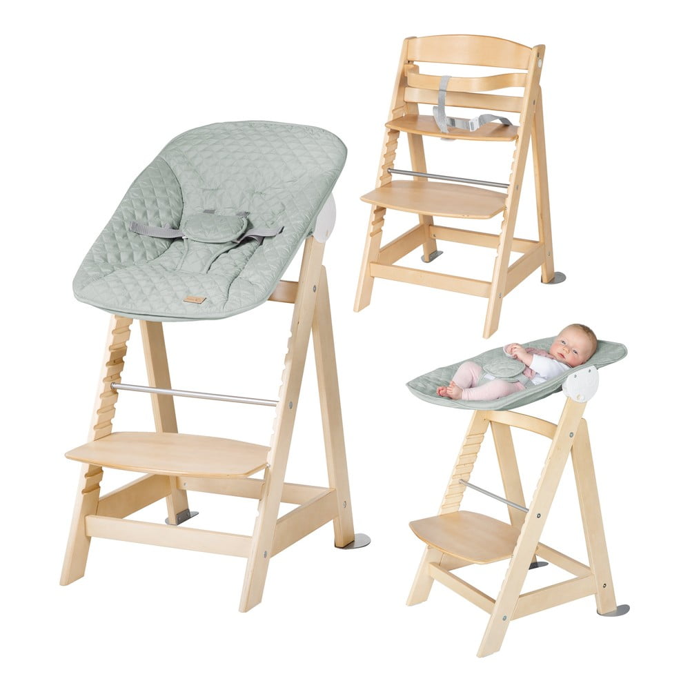 Jasnozielono-naturalne krzesełko do karmienia Style Born Up 2in1 – Roba